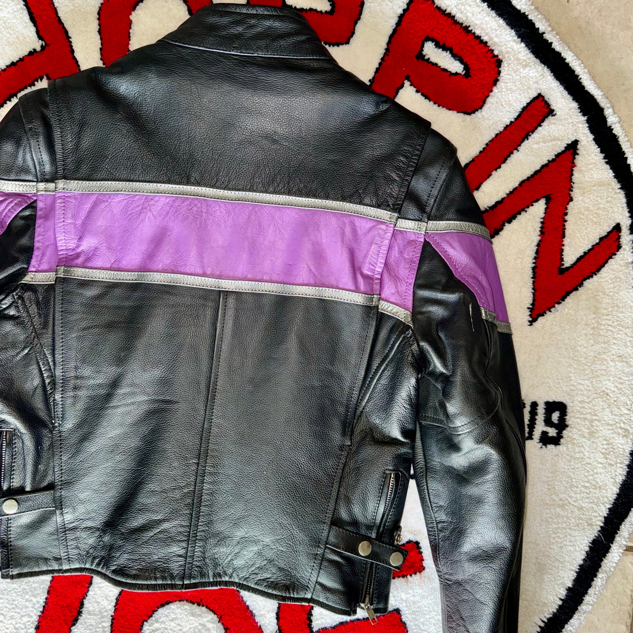 UNIK Black & Purple Women’s Leather Motorcycle Jacket Size Medium