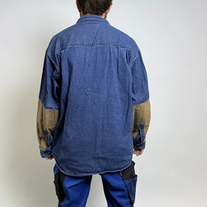 Columbia blue denim shirt with tan patches