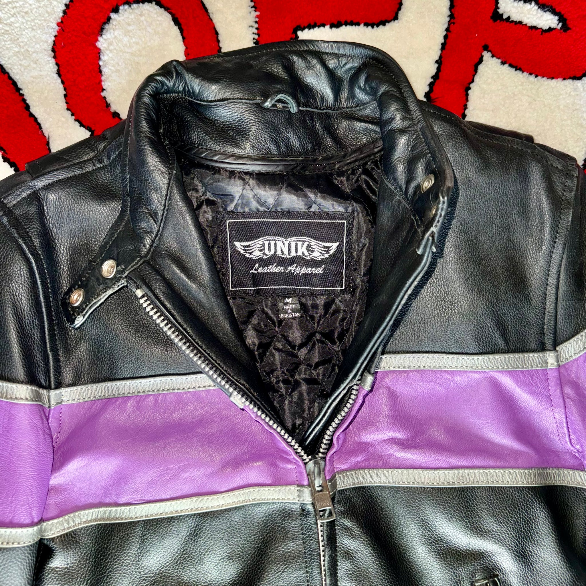 UNIK Black & Purple Women’s Leather Motorcycle Jacket Size Medium