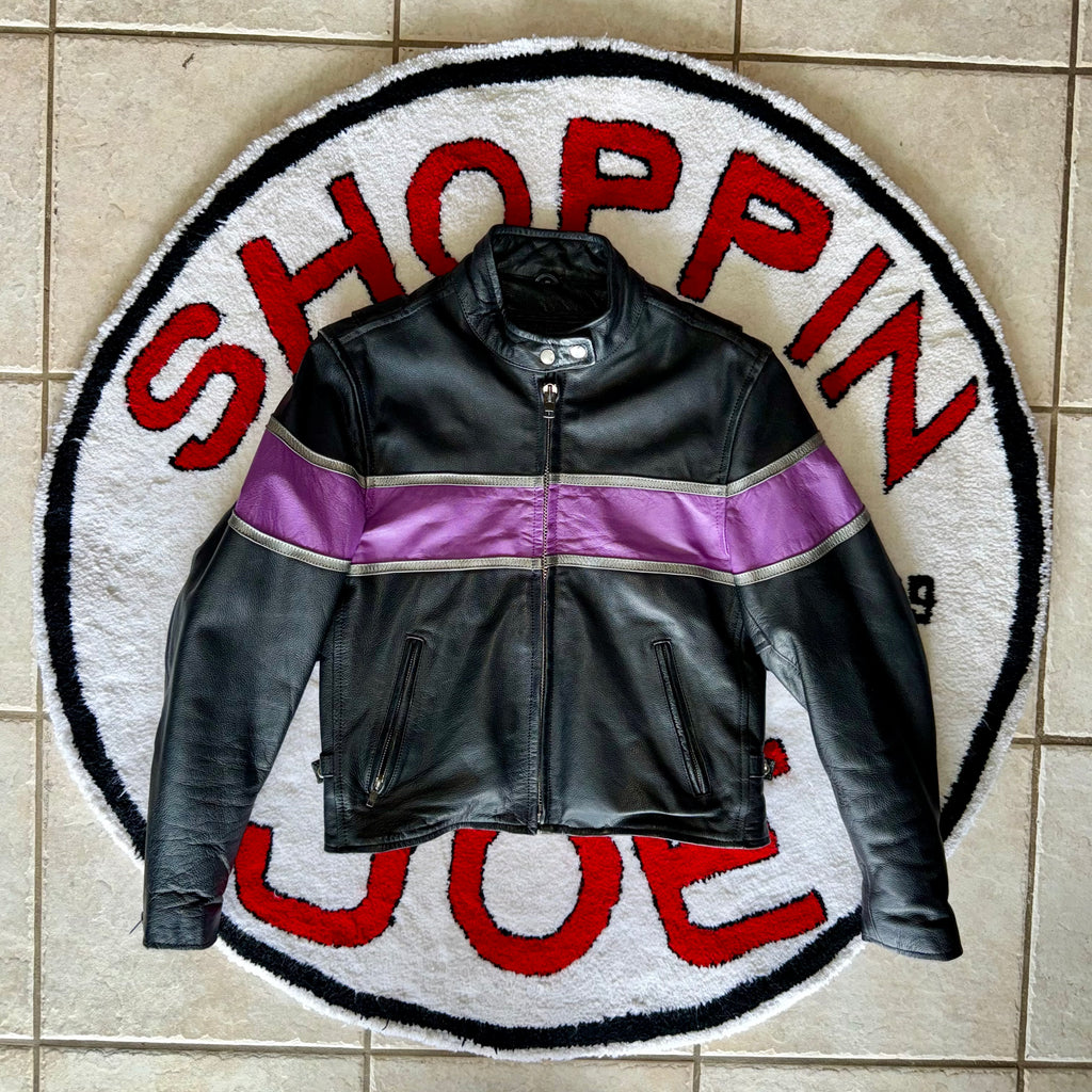 UNIK Black & Purple Women’s Leather Motorcycle Jacket Size Medium