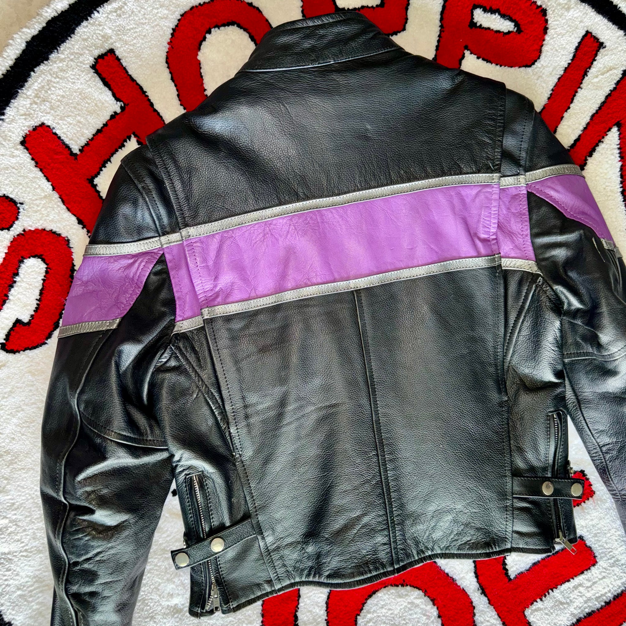 UNIK Black & Purple Women’s Leather Motorcycle Jacket Size Medium