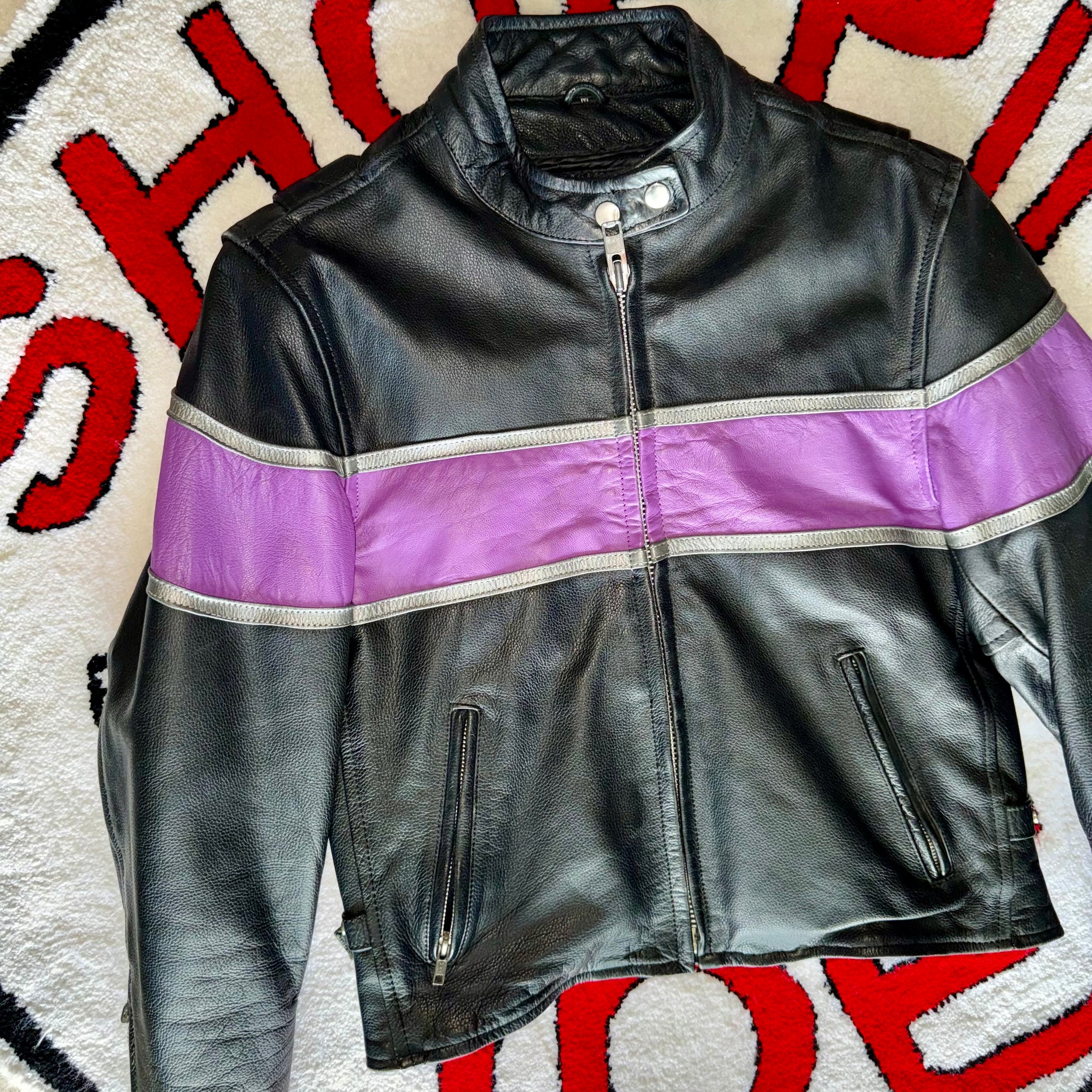 UNIK Black & Purple Women’s Leather Motorcycle Jacket Size Medium