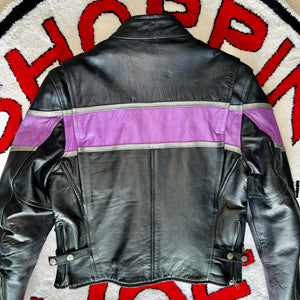 UNIK Black & Purple Women’s Leather Motorcycle Jacket Size Medium