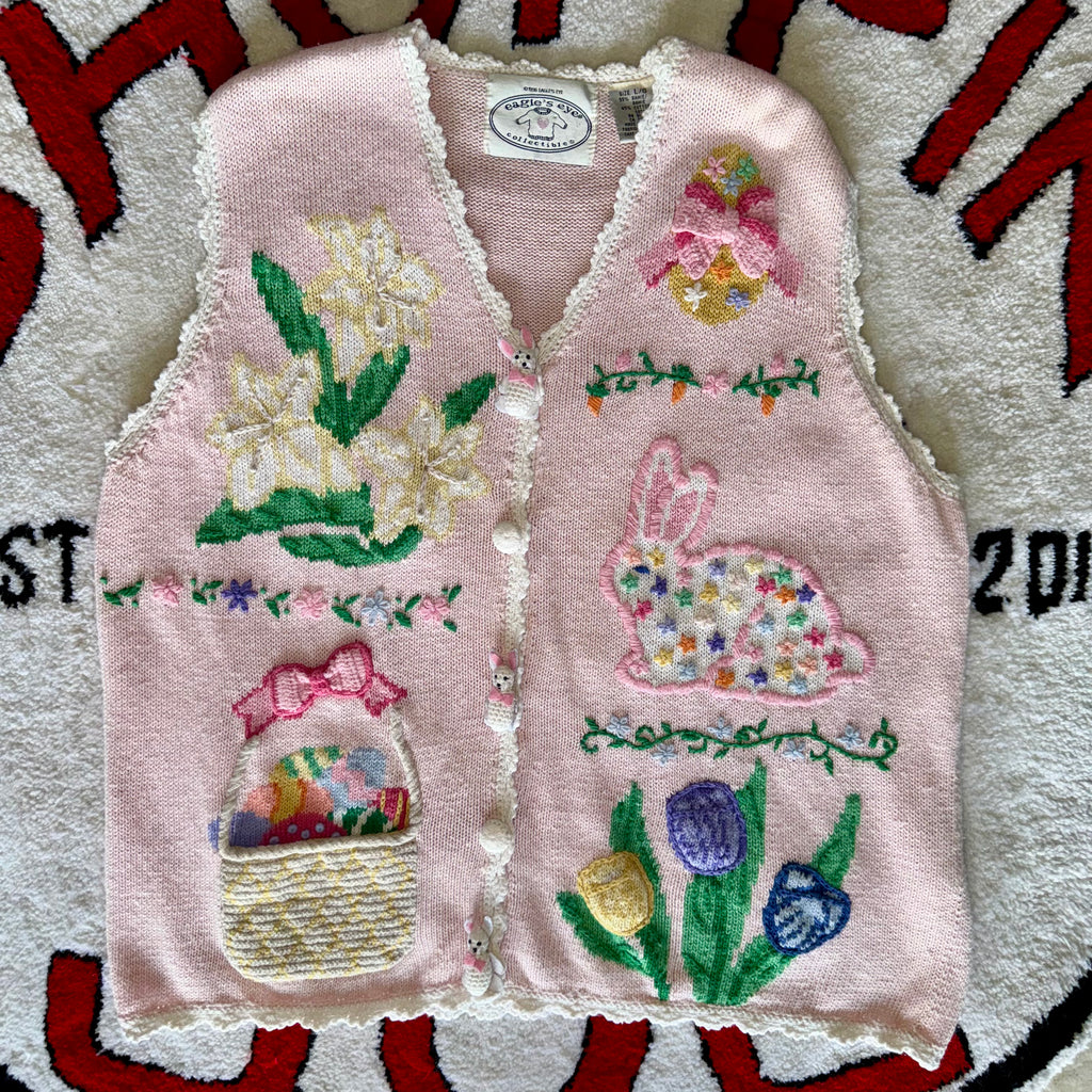 Eagle's Eye Collectibles 1990’s Pink Bunny Rabbits Vest Crochet Knit Rare Size Large